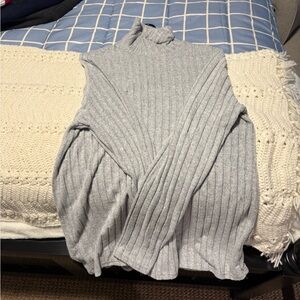 Gray Ribbed Turtleneck Sweater